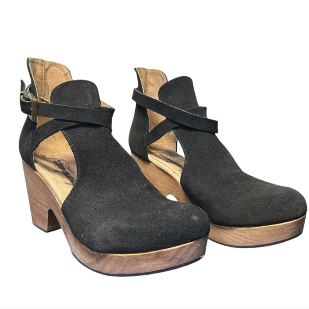 Free People Black Suede Cutout Clog Heels